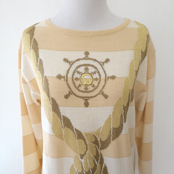 St. John Collection Nautical Sweater Gold Striped Vintage Rope Small - Picture 4 of 13